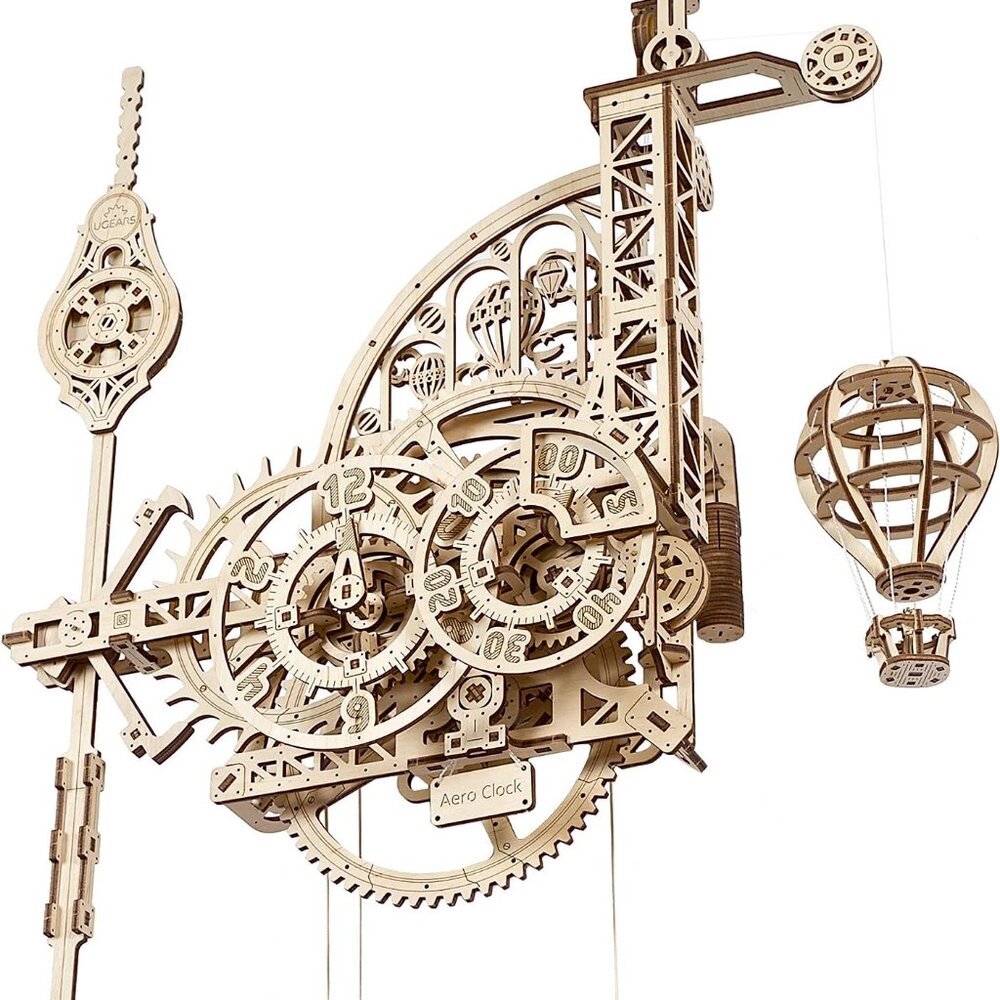 UGEARS Aero Clock 3D Wooden 300+ pcs Puzzle DIY Wood Puzzle Mechanical Kit Wall
